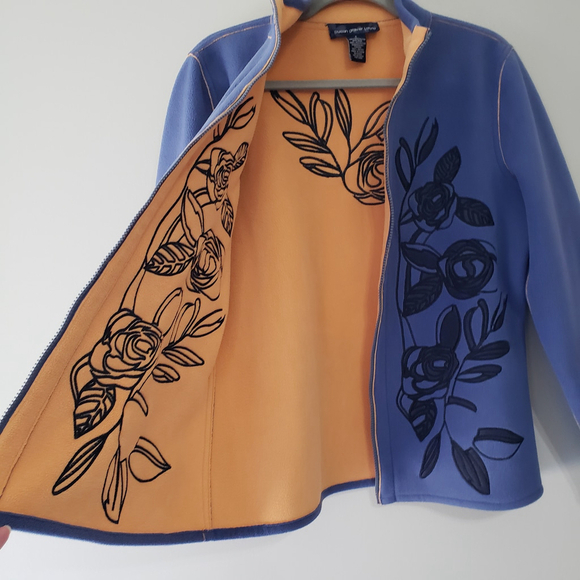Susan Graver Style Fleece Jacket Women Small Embroidered Fleece Full Zip Floral - Picture 7 of 11